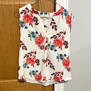 LOFT Floral V-Neck Blouse - White and Red